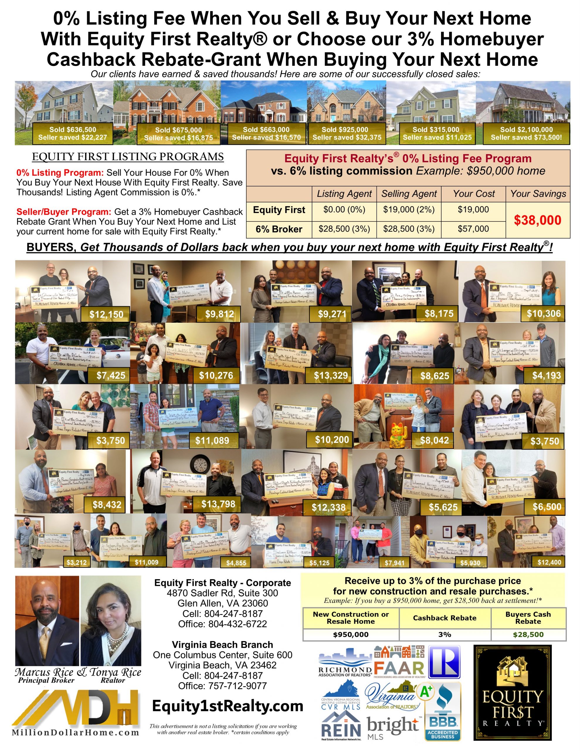flyer with pictures of past clients